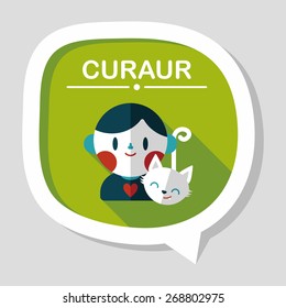 Pet cat and boy friendship flat icon with long shadow,eps10