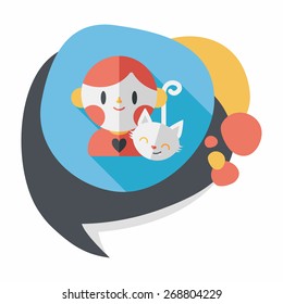 Pet cat and boy friendship flat icon with long shadow,eps10