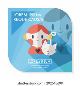 Pet cat and boy friendship flat icon with long shadow,eps10