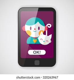 Pet cat and boy friendship flat icon with long shadow,eps10