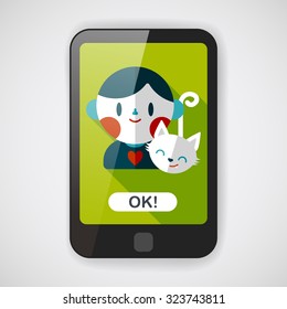 Pet cat and boy friendship flat icon with long shadow,eps10