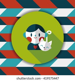 Pet cat and boy friendship flat icon with long shadow,eps10