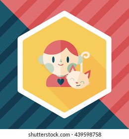 Pet cat and boy friendship flat icon with long shadow,eps10