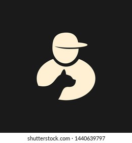 pet cat care training logo, person hug kitty icon design vector illustration