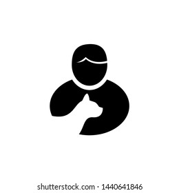 pet cat care training logo, person hug kitty icon design vector illustration