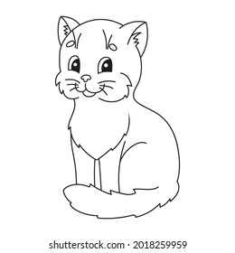 Pet cat. Coloring book page for kids. Cartoon style. Vector illustration isolated on white background.