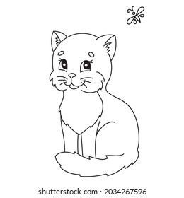 Pet cat. Coloring book page for kids. Cartoon style. Vector illustration isolated on white background.