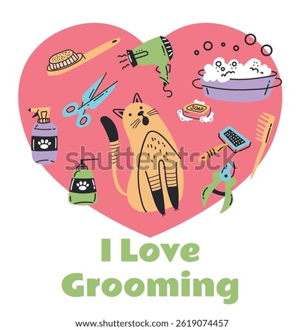 Pet cat dog grooming concept. Graphic design illustration