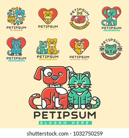 Pet cat and dog vector domestic insignia silhouette veterinary medical refuge shelter center for homeless pets animal element.
