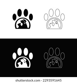 Pet cat and dog vector logo design . Circle line art illustration  