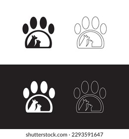 Pet cat and dog vector logo design . Circle line art illustration  