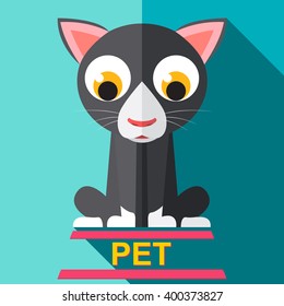 Pet cat flat vector illustration