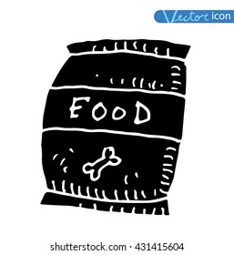 Pet cat food, black, vector illustration.