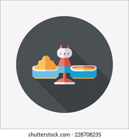 Pet cat food bowl flat icon with long shadow,eps10