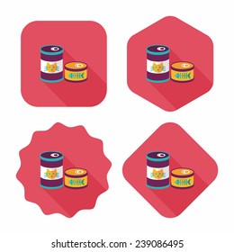 Pet cat food can flat icon with long shadow, eps10
