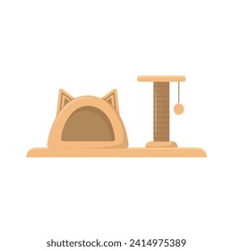 Pet cat house icon cartoon vector. Tower post. Cat playful