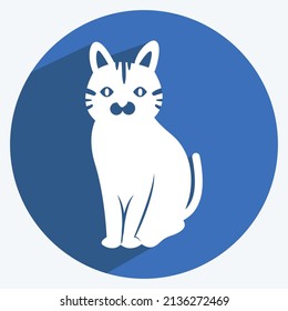 Pet Cat Icon in trendy long shadow style isolated on soft blue background