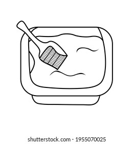 Pet cat litter box in doodle style. Accessory for pets hand drawing. Animal care icon isolated on white background. Vector illustration.