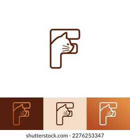 Logotipo de gato de mascota de Kitty Letra inicial F Animal Cats icono de tienda veterinaria vectores de clipart