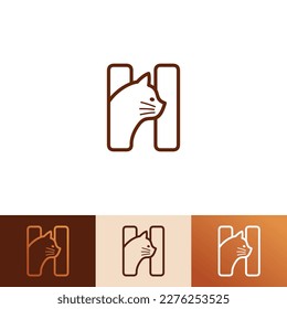 Pet Cat Logo of Kitty Initial Letter H Animal Cats veterinary shop icon symbol veterinarian clipart vector