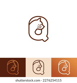 Pet Cat Logo of Kitty Initial Letter Q Animal Cats veterinary shop icon symbol veterinarian clipart vector