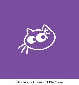 Pet cat lover logo outlines monoline cat face with bulging eyes
