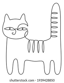 Pet. Cat in modern trendy style with one line. Solid line, outline for decor, posters, stickers, logo. Vector illustration.