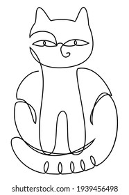 Pet. Cat in modern trendy style with one line. Solid line, outline for decor, posters, stickers, logo. Vector illustration.