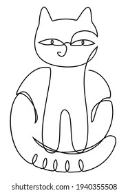 Pet. Cat in modern trendy style with one line. Solid line, outline for decor, posters, stickers, logo. Vector illustration.