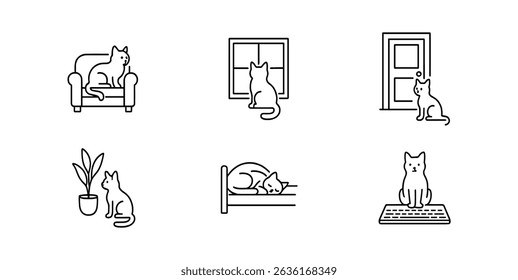 Pet, cat outline icon set - minimalist design for home, lifestyle apps