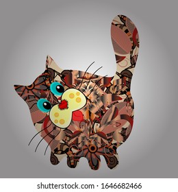 Pet and cat pattern. Abstract doodles. Pattern white, brown, beige on colors. - stock. It can be used on mug prints, baby apparels, wallpaper, wrapping boxes etc. Vector. Seamless Cute fabric pattern.