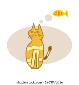 Pet cat sitting animal cartoon cat vector illustration The cat is hungry,  the cat want a fish.