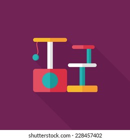 Pet cat tree flat icon with long shadow,eps10