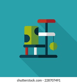 Pet cat tree flat icon with long shadow,eps10