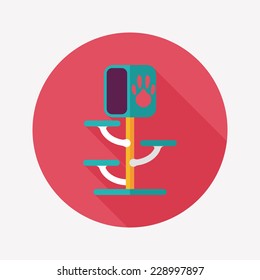 Pet cat tree flat icon with long shadow,eps10