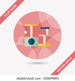 Pet cat tree flat icon with long shadow,eps10