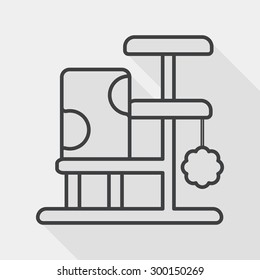 Pet cat tree flat icon with long shadow, line icon