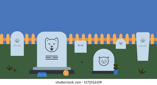 pet cemetery vector illustration of yard with animal gravestones dogs and cats