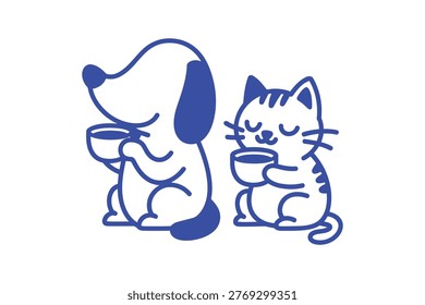 Pet characters drinking from