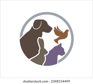 pet circle dog cat rabbit pigeon logo vector icon design symbol illustration