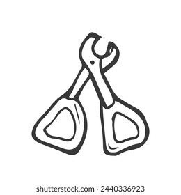 Icono de vector de pinzas de garra para mascotas. Cortadores de uñas para perros, gatos. Tijeras para el cuidado de animales. Simple garabato, boceto.