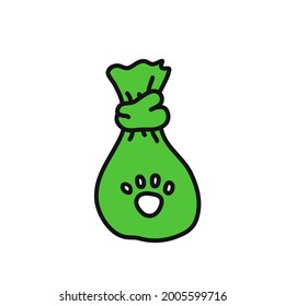 Pet cleaning bag doodle logo icon Animal paw sign Poop bag symbol Hygienic dog bag emblem Hand drawn Cartoon children's style Fashion print clothes apparel greeting invitation card cover flyer poster