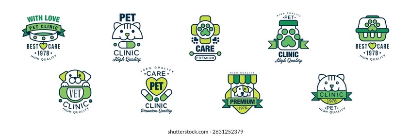 Pet Clinic Green Logo and Label Vector Set