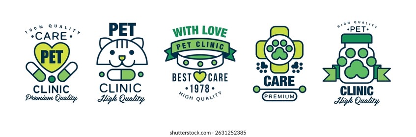 Pet Clinic Green Logo and Label Vector Set