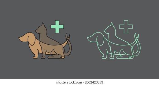 Pet clinic icon, silhouette Dog cat with medical cross. Modern simple colorful design. Vector illustration EPS 10
