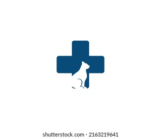 Pet Clinic Logo Design With Medicine Plus Icon. Simple Pet Health  Vector Illustration.
