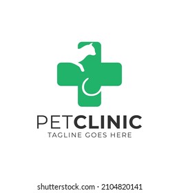 Pet Clinic Logo Design Template with Cat Icon Vector Illustration