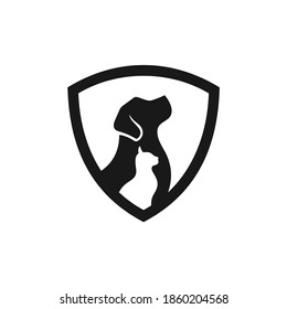 pet clinic logo, shield logo with dog and cat silhouette