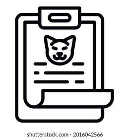 Pet clipboard icon. Outline pet clipboard vector icon for web design isolated on white background