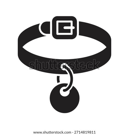 Pet collar badge solid black vector icon isolated white background dog cat neck strap accessory symbol design graphic illustration